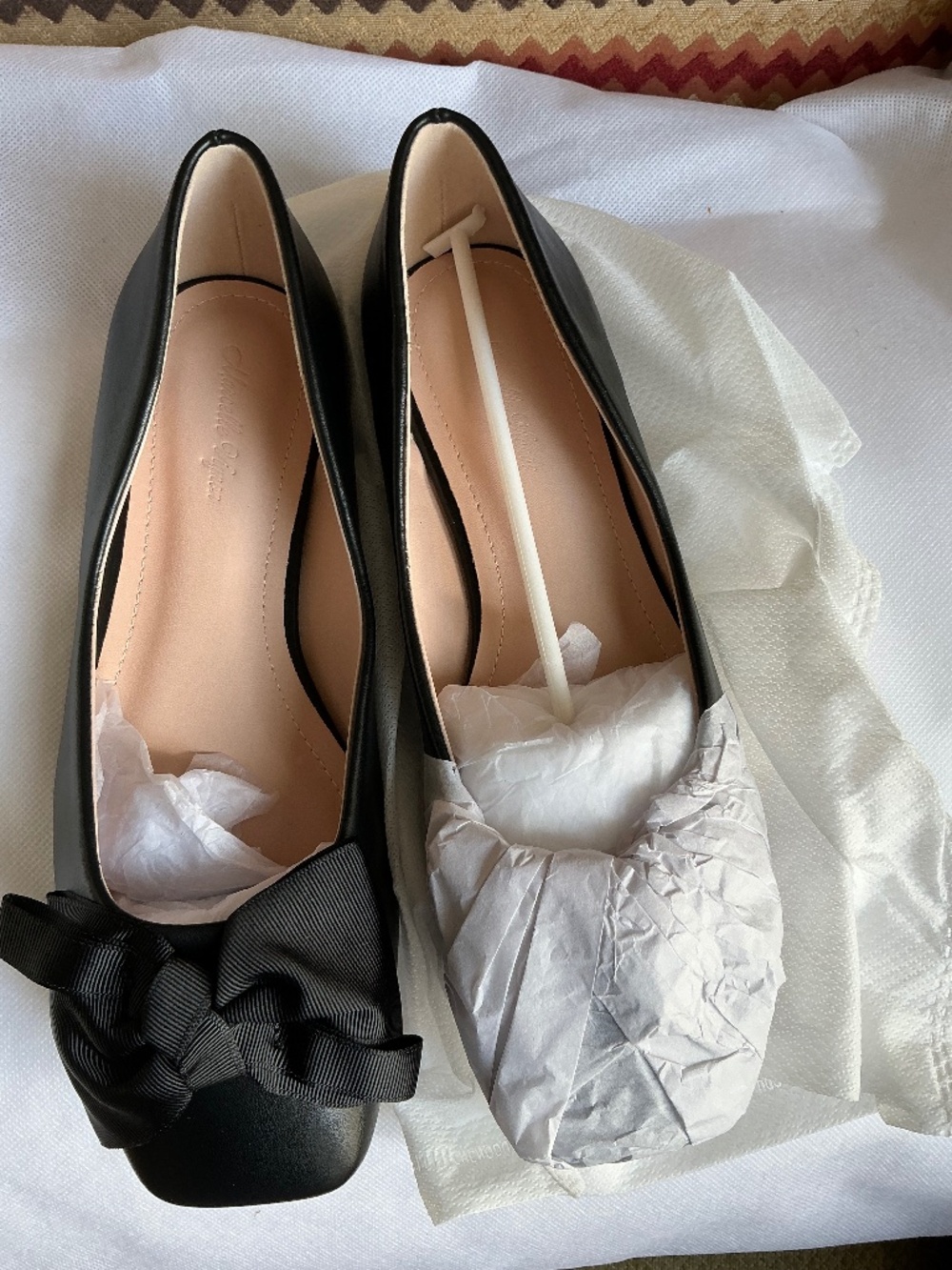 Marcelle Vignon Paris Bow Ribbon Ballet Flats - Black 8.5 (38) NIB
